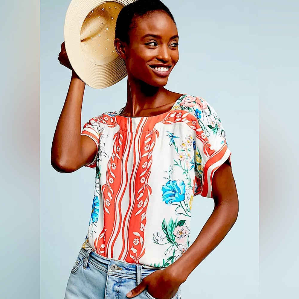 Maeve Red and Blue Floral Blouse